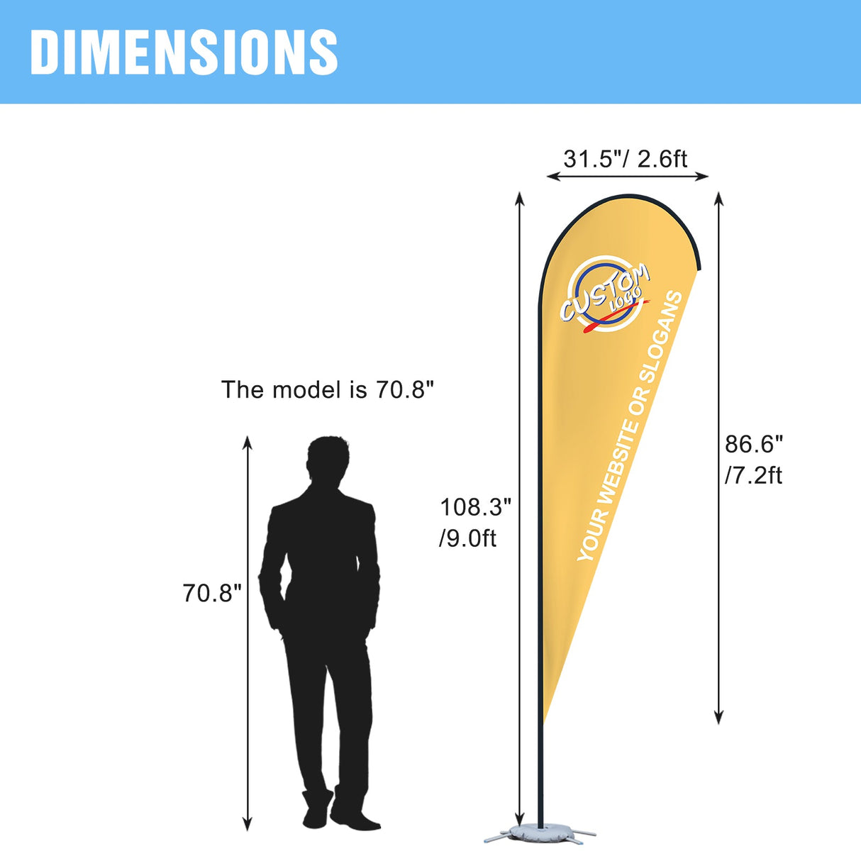 EAGLE PEAK Custom Printed Teardrop Flags with Your Logo, Single Sided Print, includes Folding Cross Base, Weight Bag & Carry Bag, 31.5×86.6 in - Eagle Peak Custom Canopy Tent