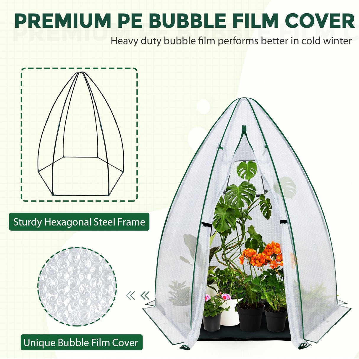 EAGLE PEAK Portable Mini Dome Greenhouse,63”x63”x72”, Bubble Film Cover - Eagle Peak Canopy and Outdoor Products