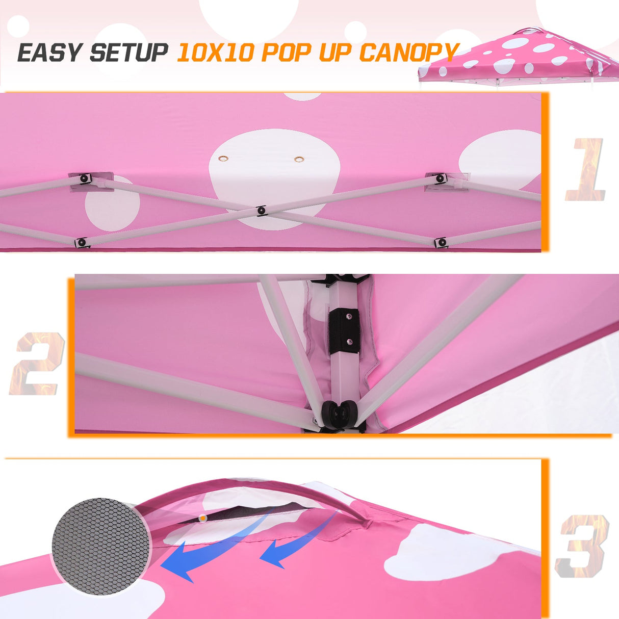 Eagle Peak SHADE GRAPHiX Easy Setup 10x10 Pop Up Canopy Tent (Pink Mushroom Top) - Eagle Peak Custom Canopy Tent