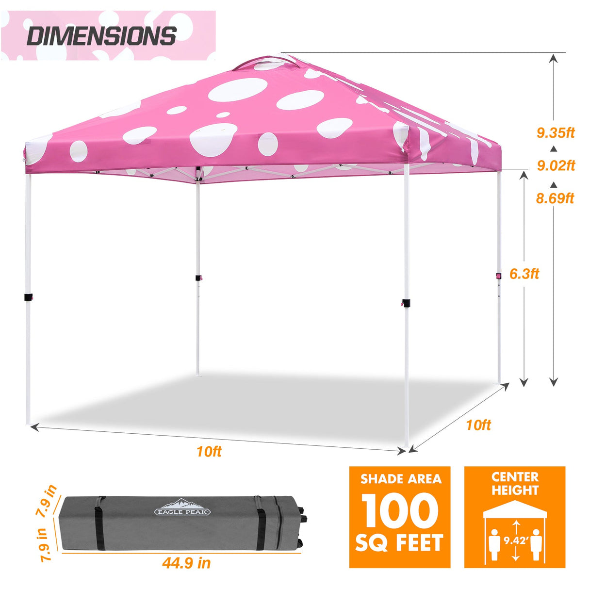 Eagle Peak SHADE GRAPHiX Easy Setup 10x10 Pop Up Canopy Tent (Pink Mushroom Top) - Eagle Peak Custom Canopy Tent