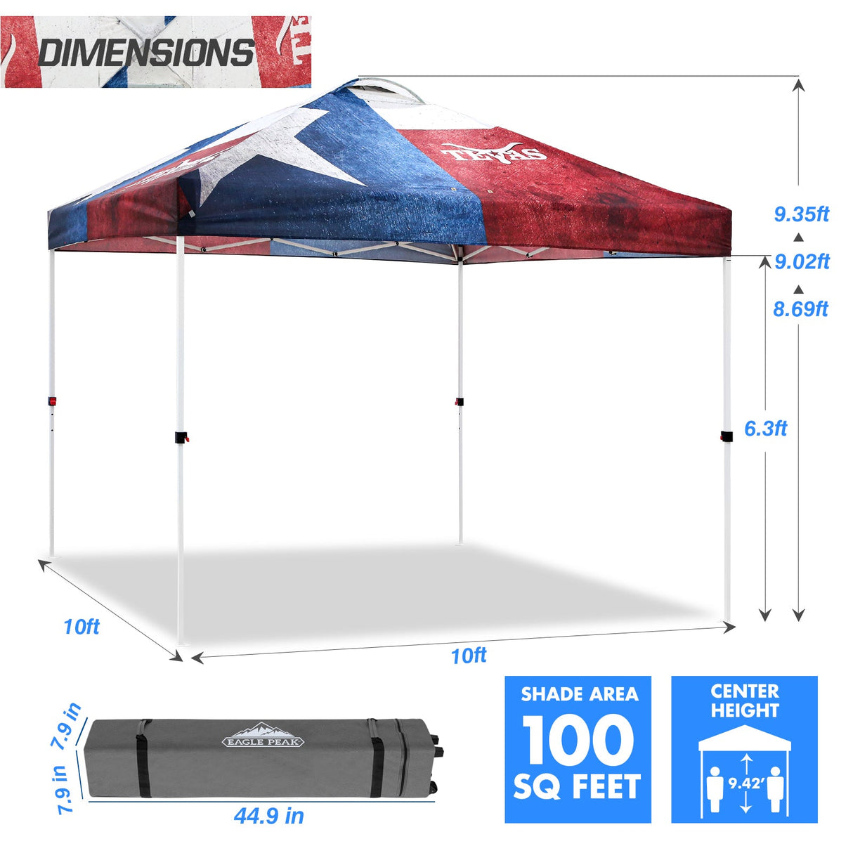 Eagle Peak SHADE GRAPHiX Easy Setup 10x10 Pop Up Canopy Tent with Digital Printed Tex - Eagle Peak Custom Canopy Tent