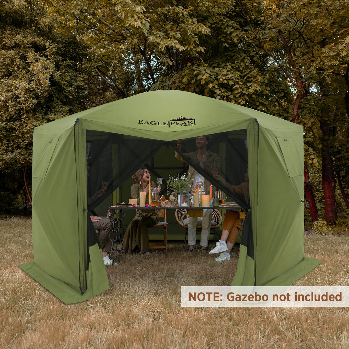 EAGLE PEAK Wind Screen Side Wall Panel with Window, Weather - Resistant, UV Protected and Waterproof, 5 Pack, Beige/Green - Eagle Peak Canopy and Outdoor Products