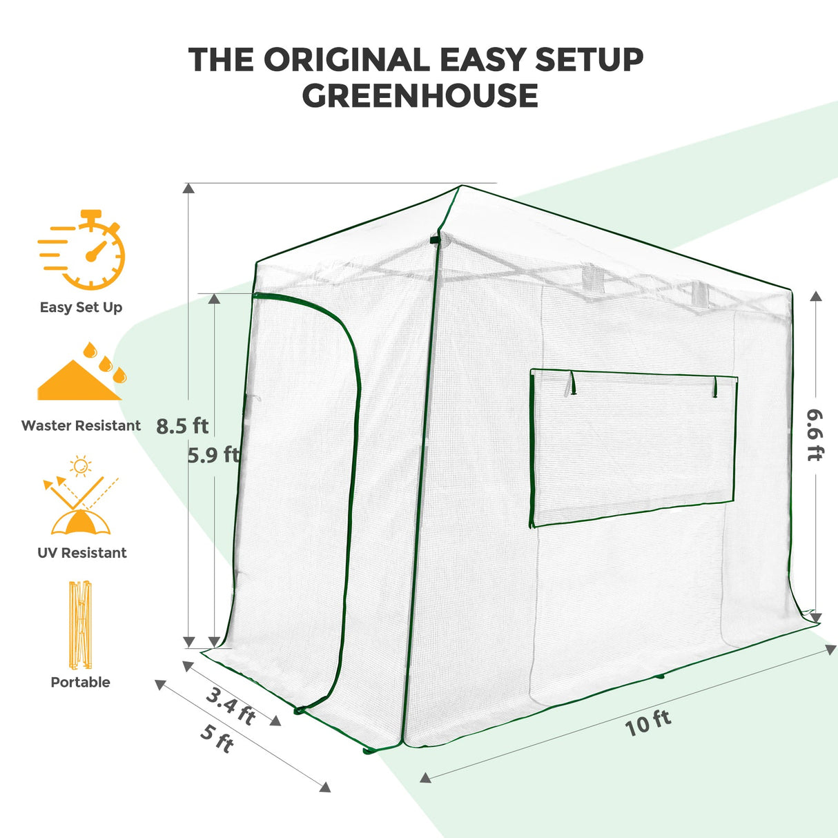 Easy Setup 10x5 Portable Lean to Pop Up Greenhouse - Eagle Peak Custom Canopy Tent