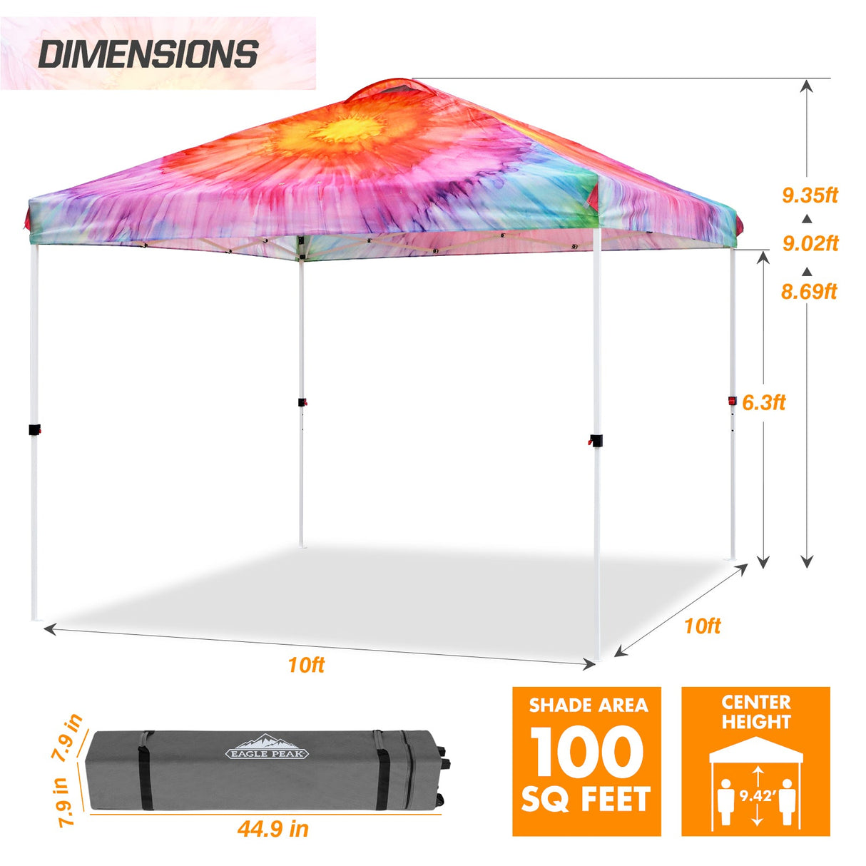 Easy Setup Straight Leg 10x10 Pop Up Canopy Tent Graphix Top w/ 100 sqft of Shade - Eagle Peak Custom Canopy Tent