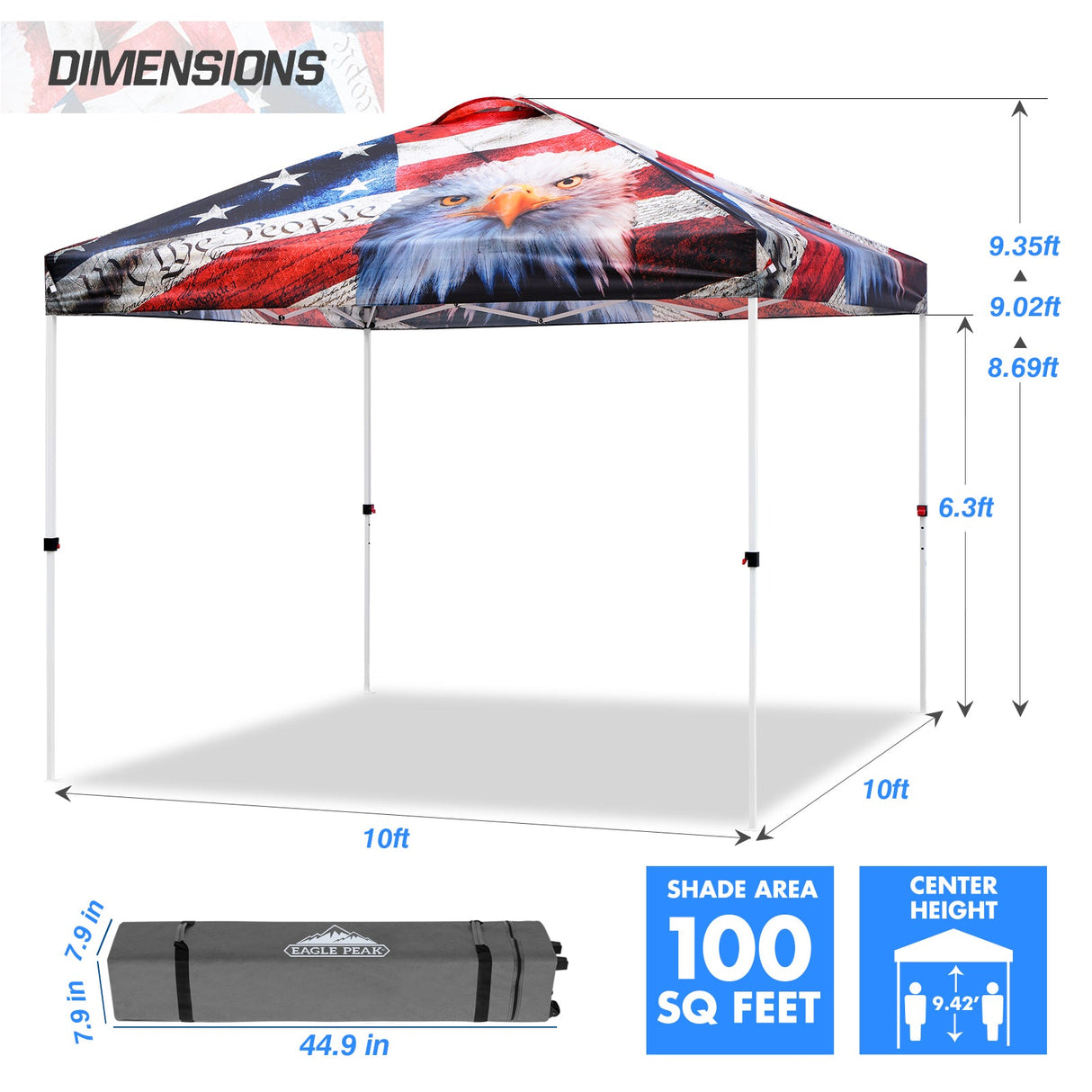 Easy Setup Straight Leg 10x10 Pop Up Canopy Tent Graphix Top w/ 100 sqft of Shade - Eagle Peak Custom Canopy Tent