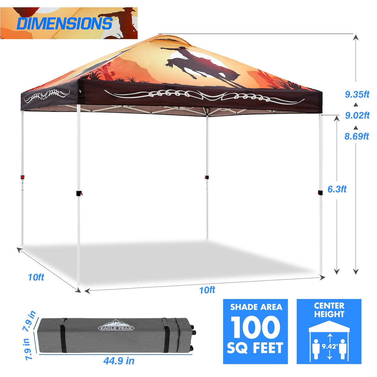 Easy Setup Straight Leg 10x10 Pop Up Canopy Tent Graphix Top w/ 100 sqft of Shade - Eagle Peak Custom Canopy Tent