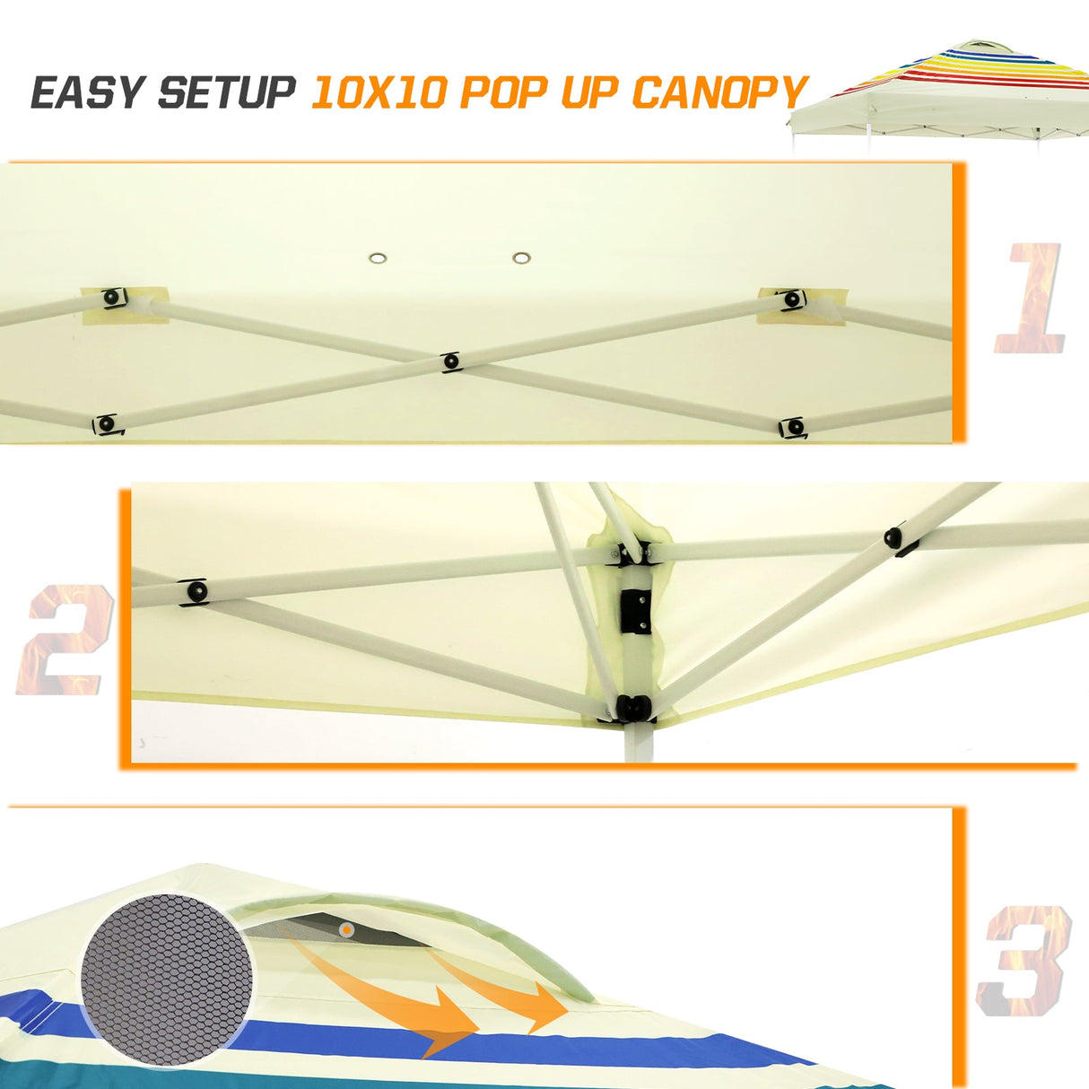Easy Setup Straight Leg 10x10 Pop Up Canopy Tent Graphix Top w/ 100 sqft of Shade - Eagle Peak Custom Canopy Tent