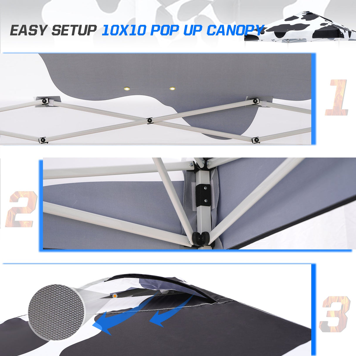 Easy Setup Straight Leg 10x10 Pop Up Canopy Tent Graphix Top w/ 100 sqft of Shade - Eagle Peak Custom Canopy Tent