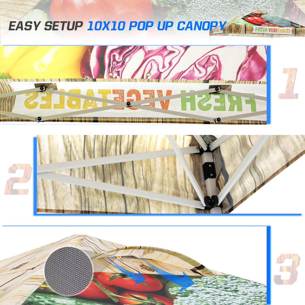 Easy Setup Straight Leg 10x10 Pop Up Canopy Tent Graphix Top w/ 100 sqft of Shade - Eagle Peak Custom Canopy Tent