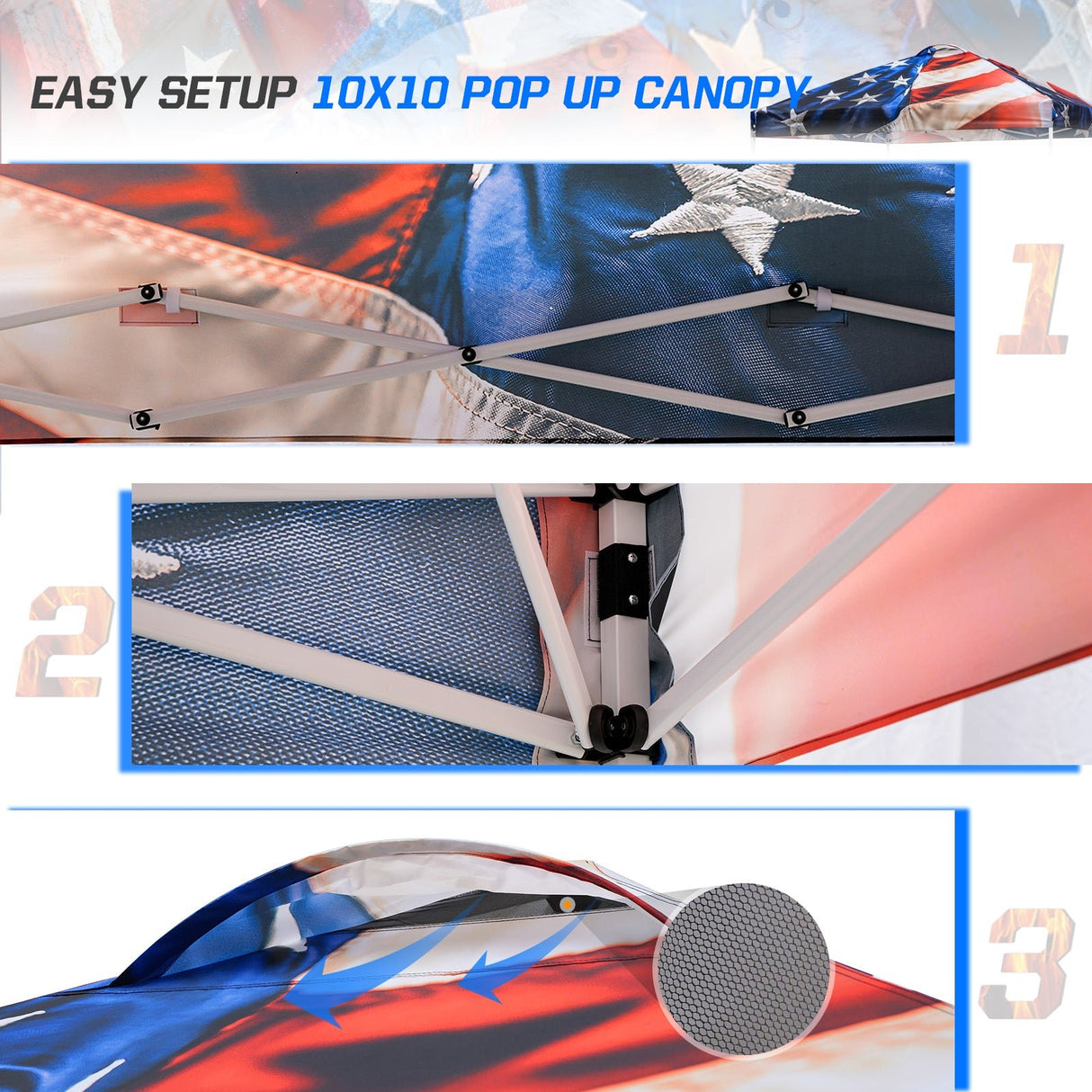 Easy Setup Straight Leg 10x10 Pop Up Canopy Tent Graphix Top w/ 100 sqft of Shade - Eagle Peak Custom Canopy Tent