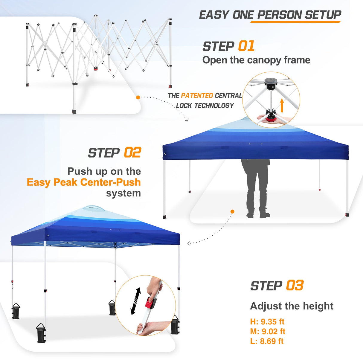 Easy Setup Straight Leg 10x10 Pop Up Canopy Tent Graphix Top w/ 100 sqft of Shade - Eagle Peak Custom Canopy Tent