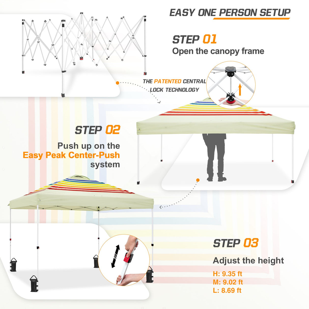 Easy Setup Straight Leg 10x10 Pop Up Canopy Tent Graphix Top w/ 100 sqft of Shade - Eagle Peak Custom Canopy Tent