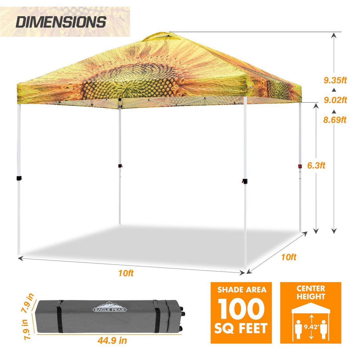 Easy Setup Straight Leg 10x10 Pop Up Canopy Tent Graphix Top w/ 100 sqft of Shade - Eagle Peak Custom Canopy Tent