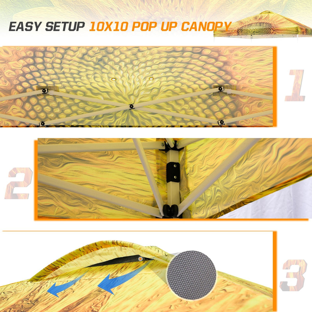 Easy Setup Straight Leg 10x10 Pop Up Canopy Tent Graphix Top w/ 100 sqft of Shade - Eagle Peak Custom Canopy Tent