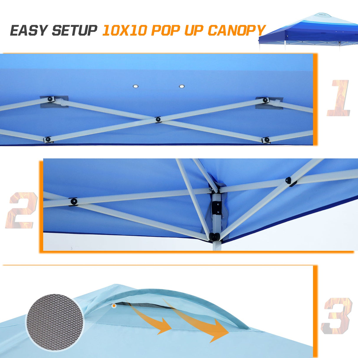 Easy Setup Straight Leg 10x10 Pop Up Canopy Tent Graphix Top w/ 100 sqft of Shade - Eagle Peak Custom Canopy Tent