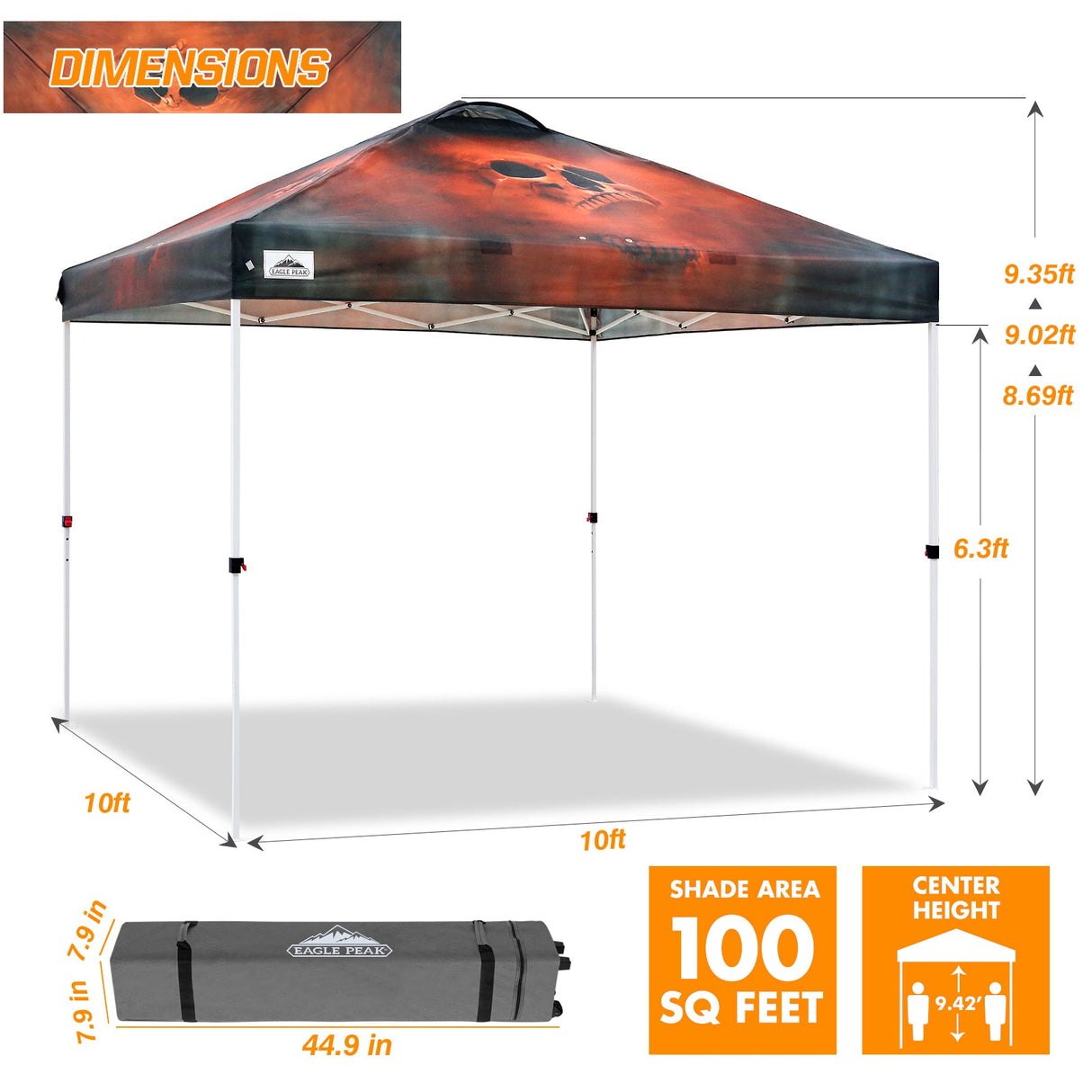 Easy Setup Straight Leg 10x10 Pop Up Canopy Tent Graphix Top w/ 100 sqft of Shade - Eagle Peak Custom Canopy Tent