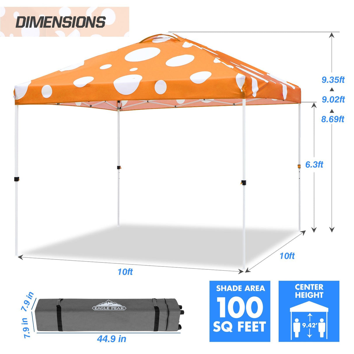 Easy Setup Straight Leg 10x10 Pop Up Canopy Tent Graphix Top w/ 100 sqft of Shade - Eagle Peak Custom Canopy Tent