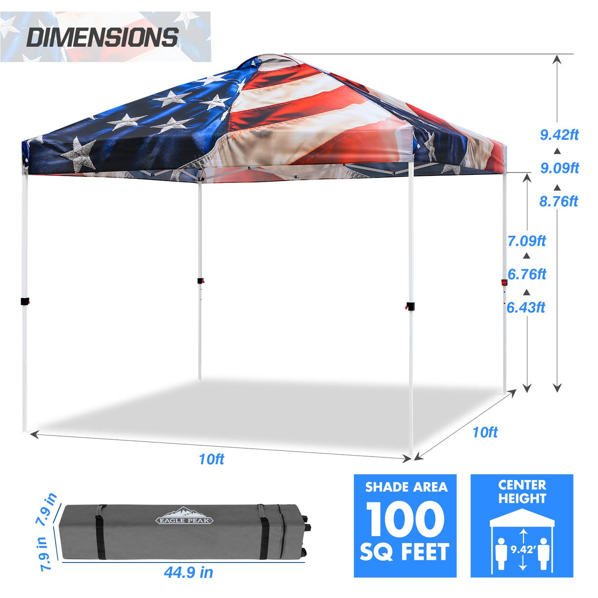 Easy Setup Straight Leg 10x10 Pop Up Canopy Tent Graphix Top w/ 100 sqft of Shade - Eagle Peak Custom Canopy Tent