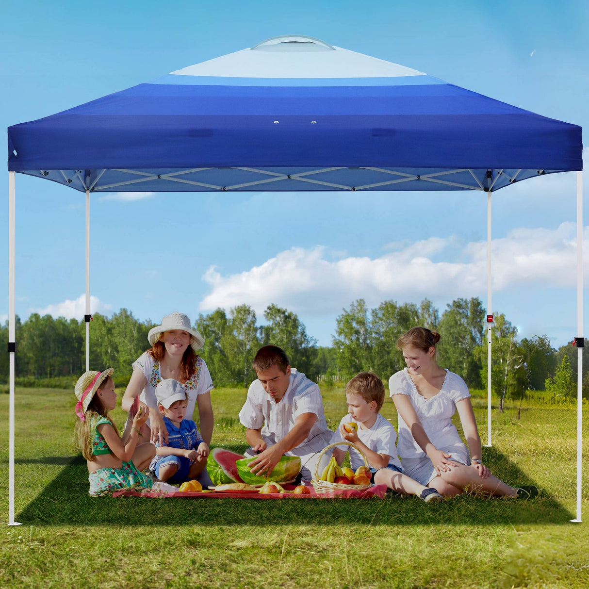 Easy Setup Straight Leg 10x10 Pop Up Canopy Tent Graphix Top w/ 100 sqft of Shade - Eagle Peak Custom Canopy Tent