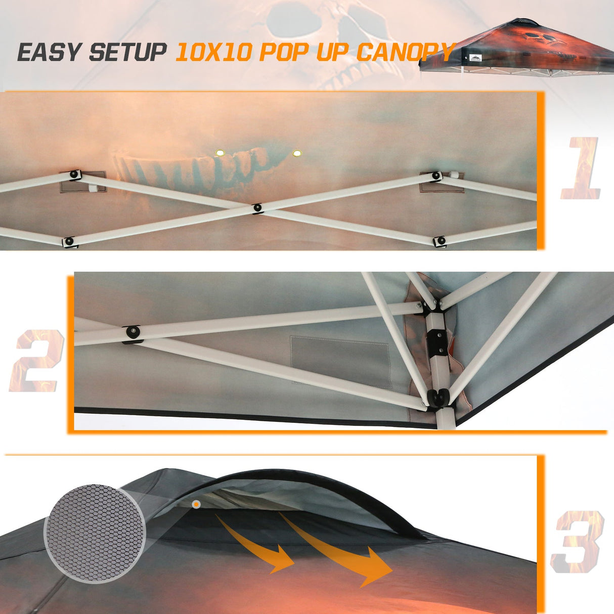 Easy Setup Straight Leg 10x10 Pop Up Canopy Tent Graphix Top w/ 100 sqft of Shade - Eagle Peak Custom Canopy Tent