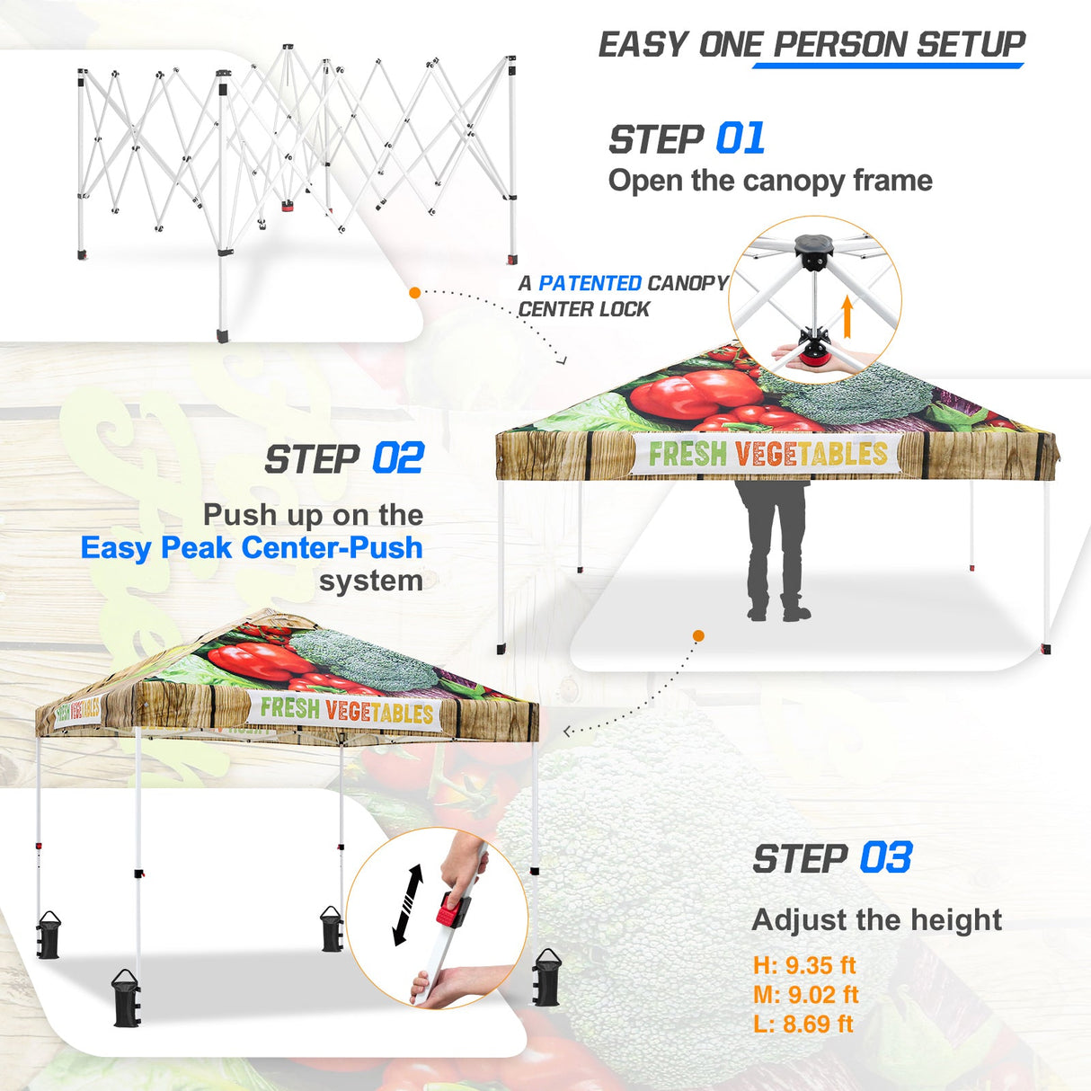 Easy Setup Straight Leg 10x10 Pop Up Canopy Tent Graphix Top w/ 100 sqft of Shade - Eagle Peak Custom Canopy Tent