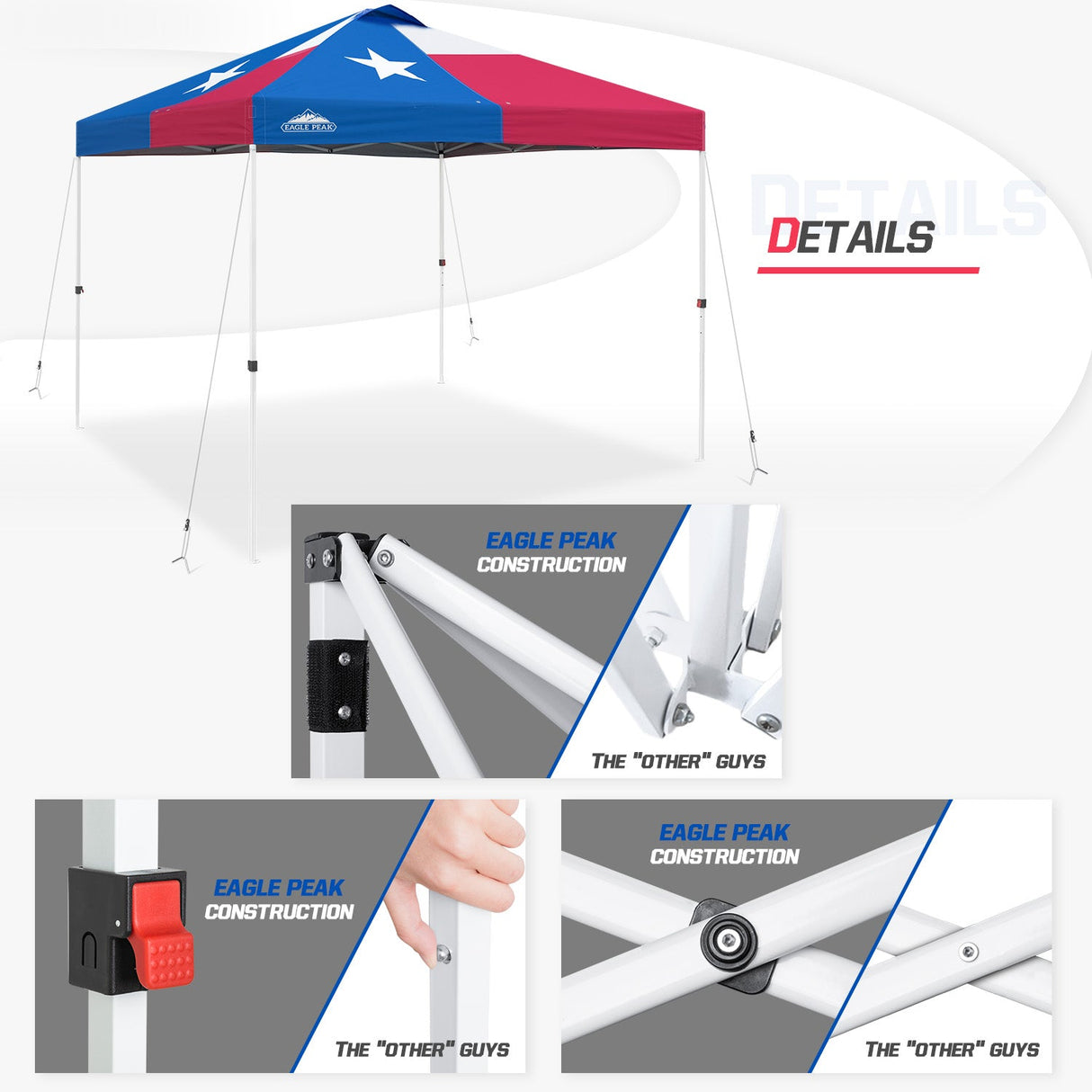 Easy Setup Straight Leg 10x10 Pop Up Canopy Tent w/ 100 sqft of Shade - Eagle Peak Custom Canopy Tent