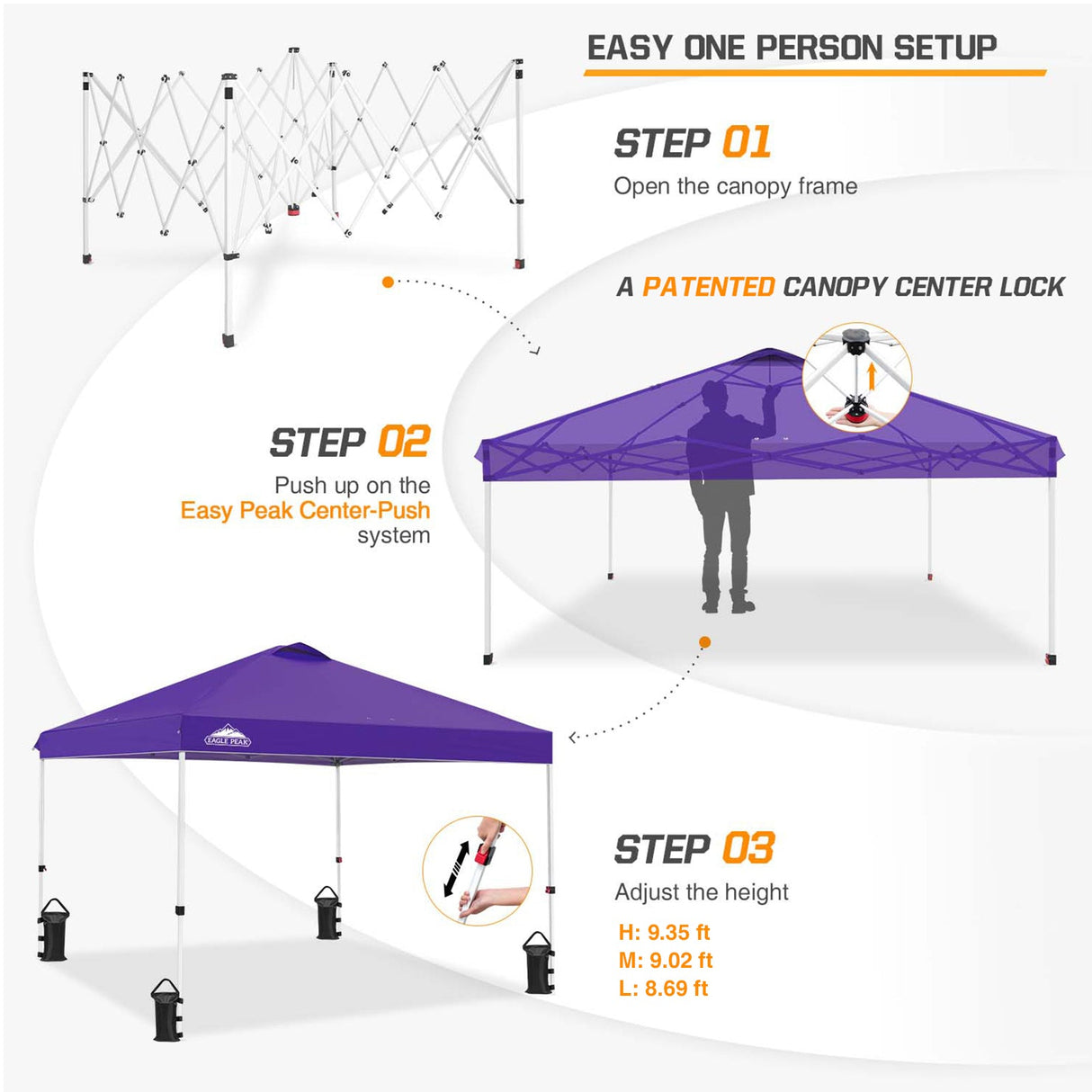 Easy Setup Straight Leg 10x10 Pop Up Canopy Tent w/ 100 sqft of Shade - Eagle Peak Custom Canopy Tent