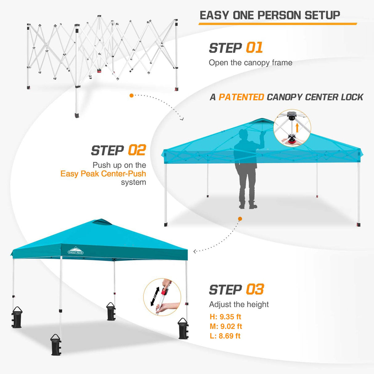 Easy Setup Straight Leg 10x10 Pop Up Canopy Tent w/ 100 sqft of Shade - Eagle Peak Custom Canopy Tent