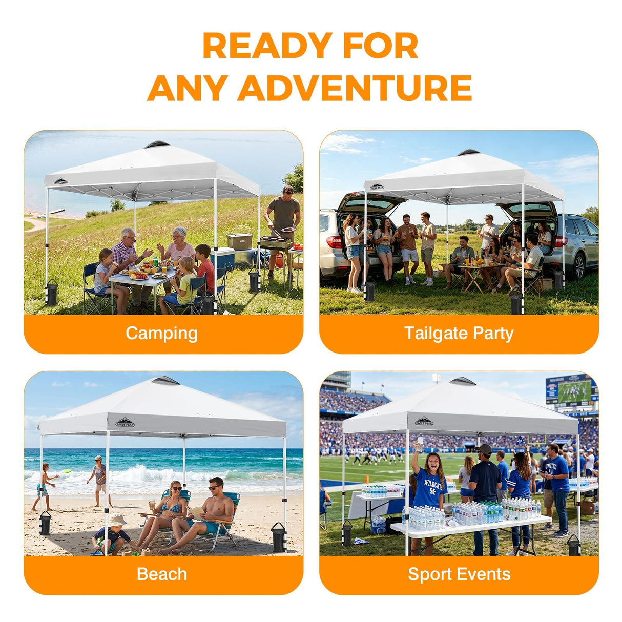 Easy Setup Straight Leg 10x10 Pop Up Canopy Tent w/ 100 sqft of Shade - Eagle Peak®