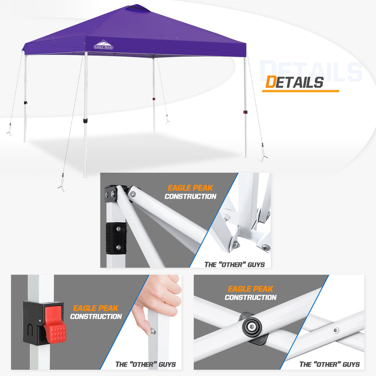 Easy Setup Straight Leg 10x10 Pop Up Canopy Tent w/ 100 sqft of Shade - Eagle Peak Custom Canopy Tent