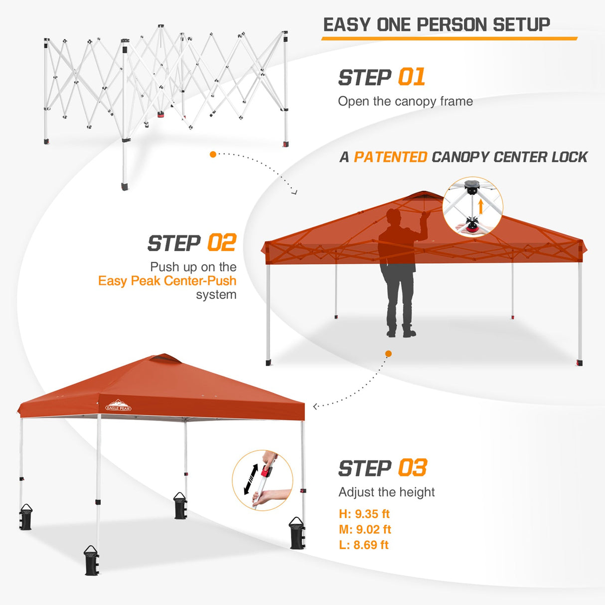 Easy Setup Straight Leg 10x10 Pop Up Canopy Tent w/ 100 sqft of Shade - Eagle Peak Custom Canopy Tent