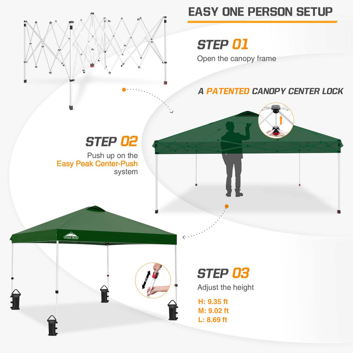 Easy Setup Straight Leg 10x10 Pop Up Canopy Tent w/ 100 sqft of Shade - Eagle Peak Custom Canopy Tent
