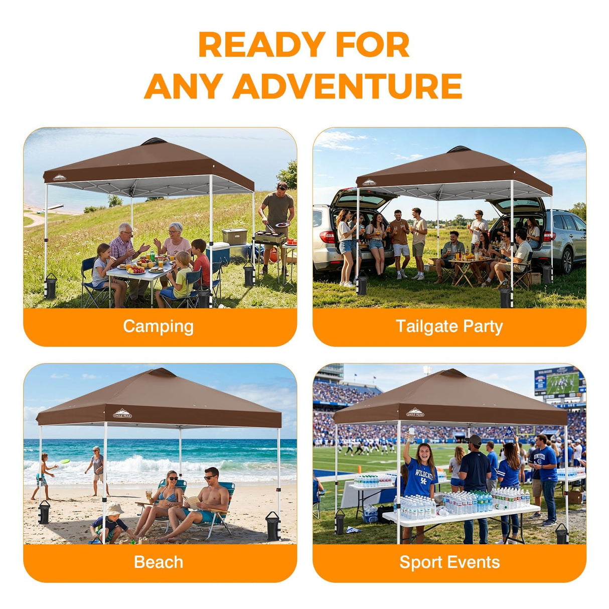 Easy Setup Straight Leg 10x10 Pop Up Canopy Tent w/ 100 sqft of Shade - Eagle Peak®