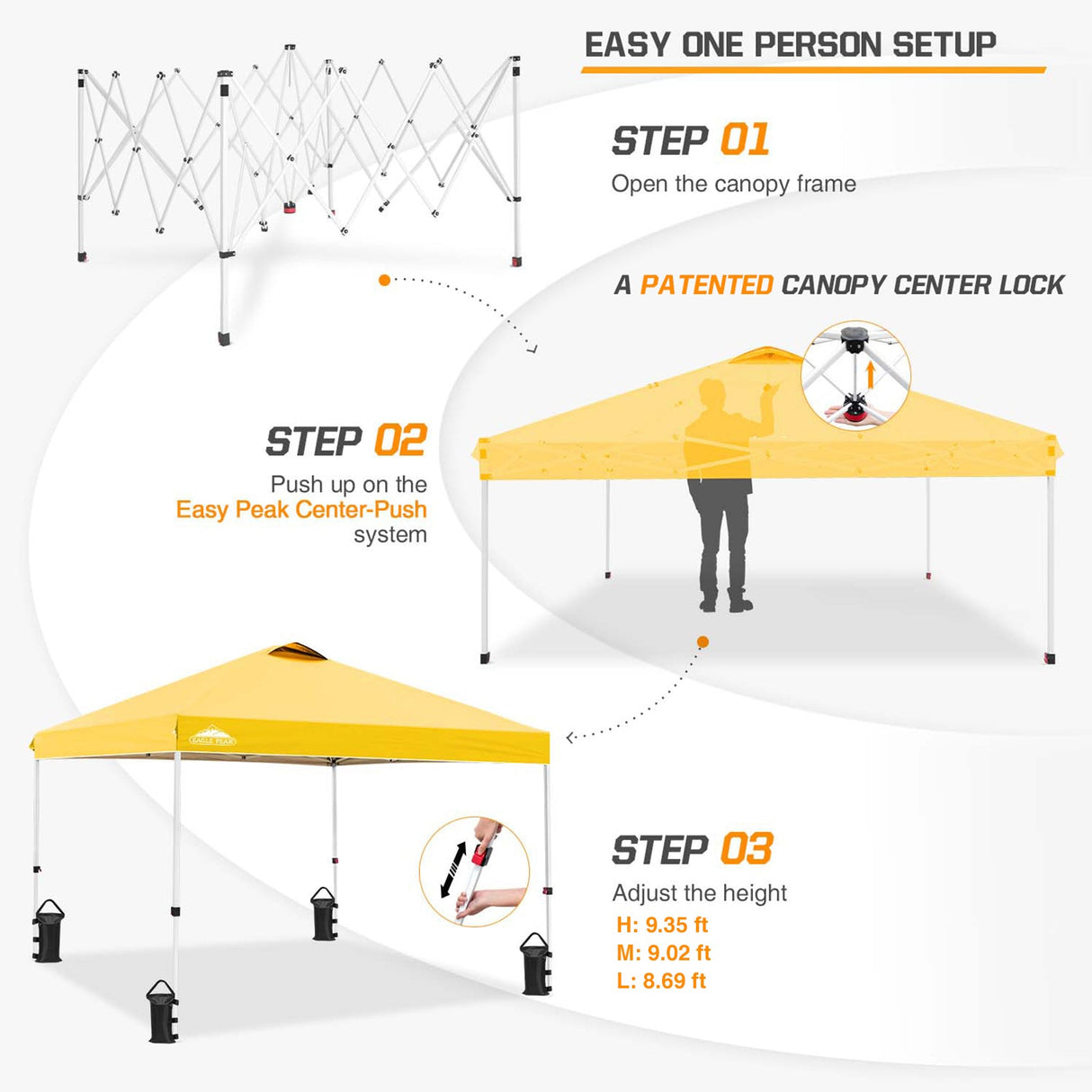 Easy Setup Straight Leg 10x10 Pop Up Canopy Tent w/ 100 sqft of Shade - Eagle Peak Custom Canopy Tent
