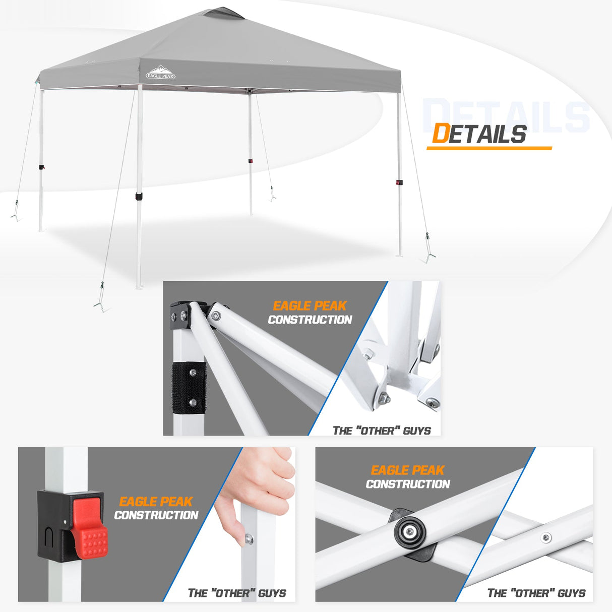 Easy Setup Straight Leg 10x10 Pop Up Canopy Tent w/ 100 sqft of Shade - Eagle Peak Custom Canopy Tent