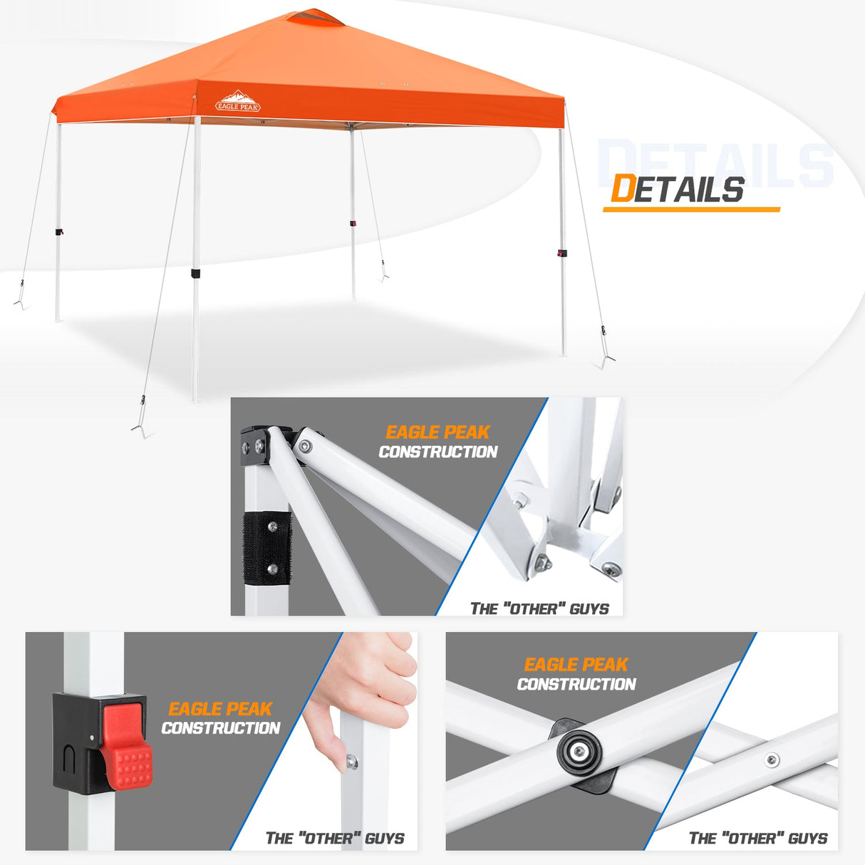 Easy Setup Straight Leg 10x10 Pop Up Canopy Tent w/ 100 sqft of Shade - Eagle Peak Custom Canopy Tent