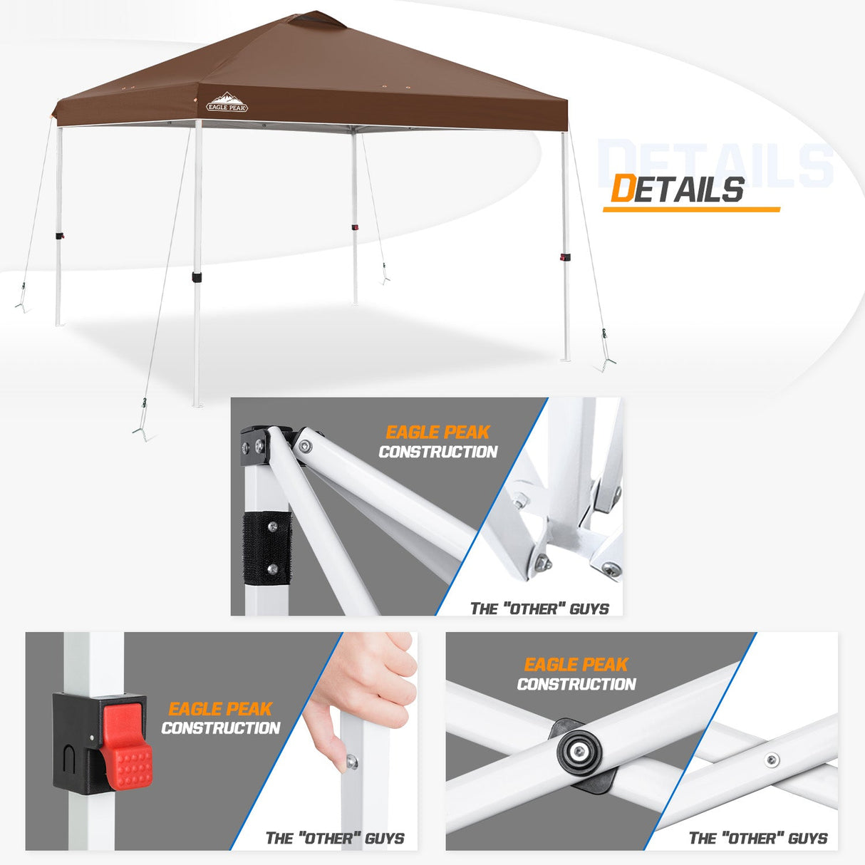 Easy Setup Straight Leg 10x10 Pop Up Canopy Tent w/ 100 sqft of Shade - Eagle Peak Custom Canopy Tent