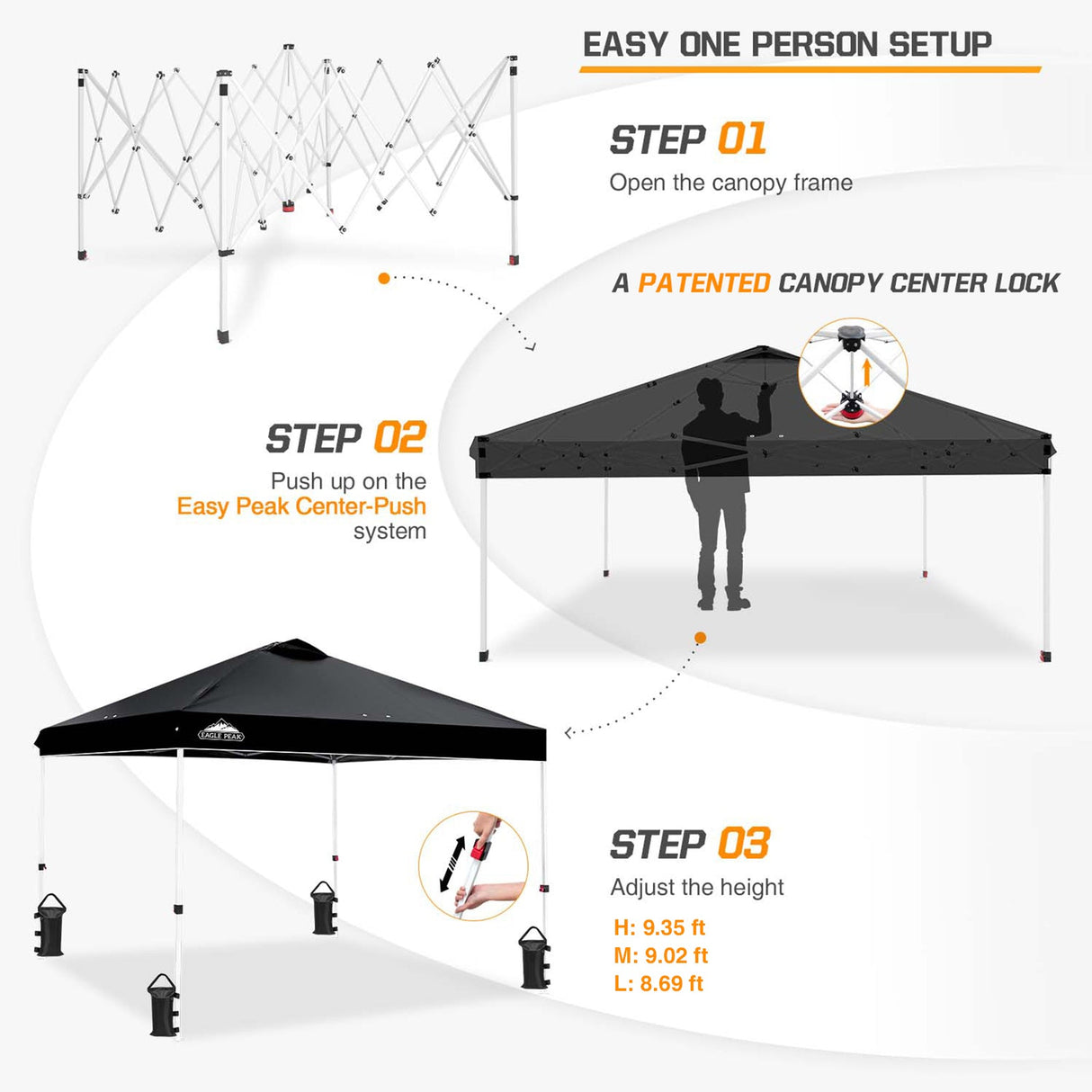 Easy Setup Straight Leg 10x10 Pop Up Canopy Tent w/ 100 sqft of Shade - Eagle Peak Custom Canopy Tent