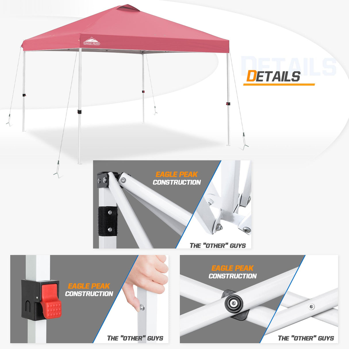 Easy Setup Straight Leg 10x10 Pop Up Canopy Tent w/ 100 sqft of Shade - Eagle Peak Custom Canopy Tent
