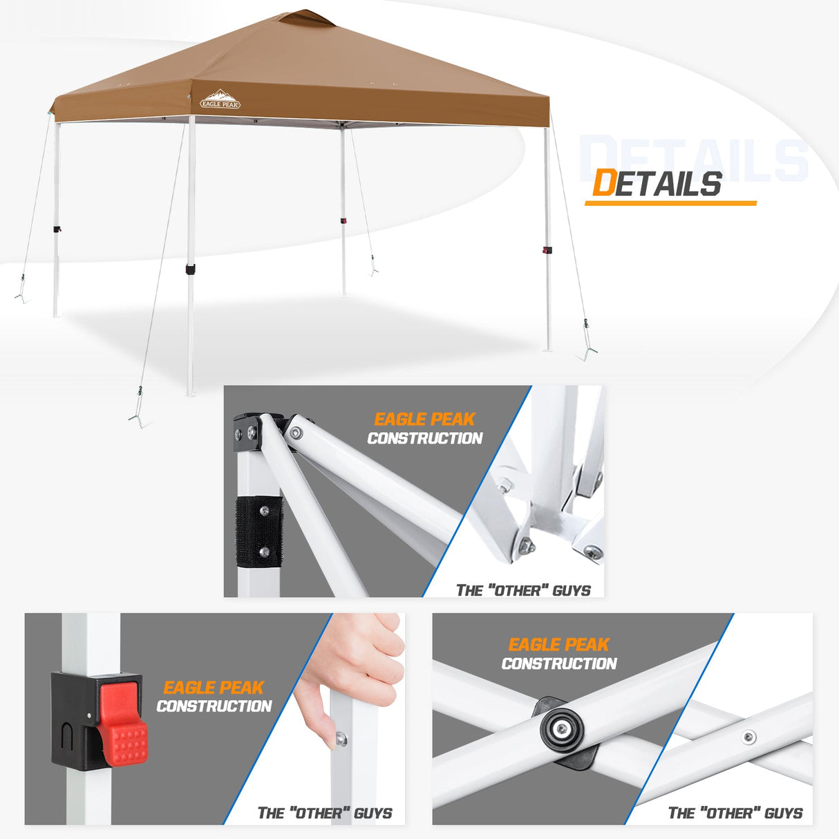 Easy Setup Straight Leg 10x10 Pop Up Canopy Tent w/ 100 sqft of Shade - Eagle Peak Custom Canopy Tent