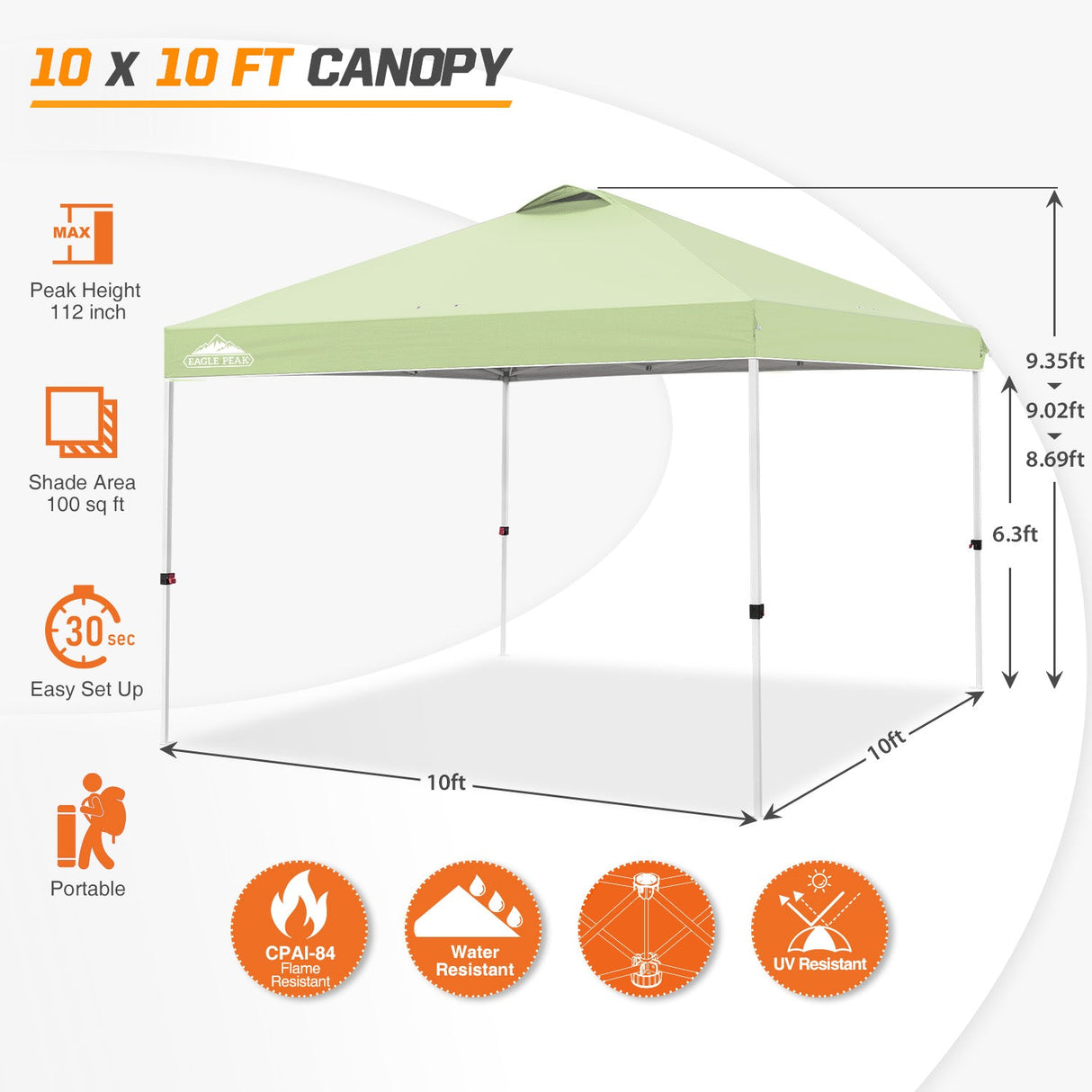 Easy Setup Straight Leg 10x10 Pop Up Canopy Tent w/ 100 sqft of Shade - Eagle Peak Custom Canopy Tent