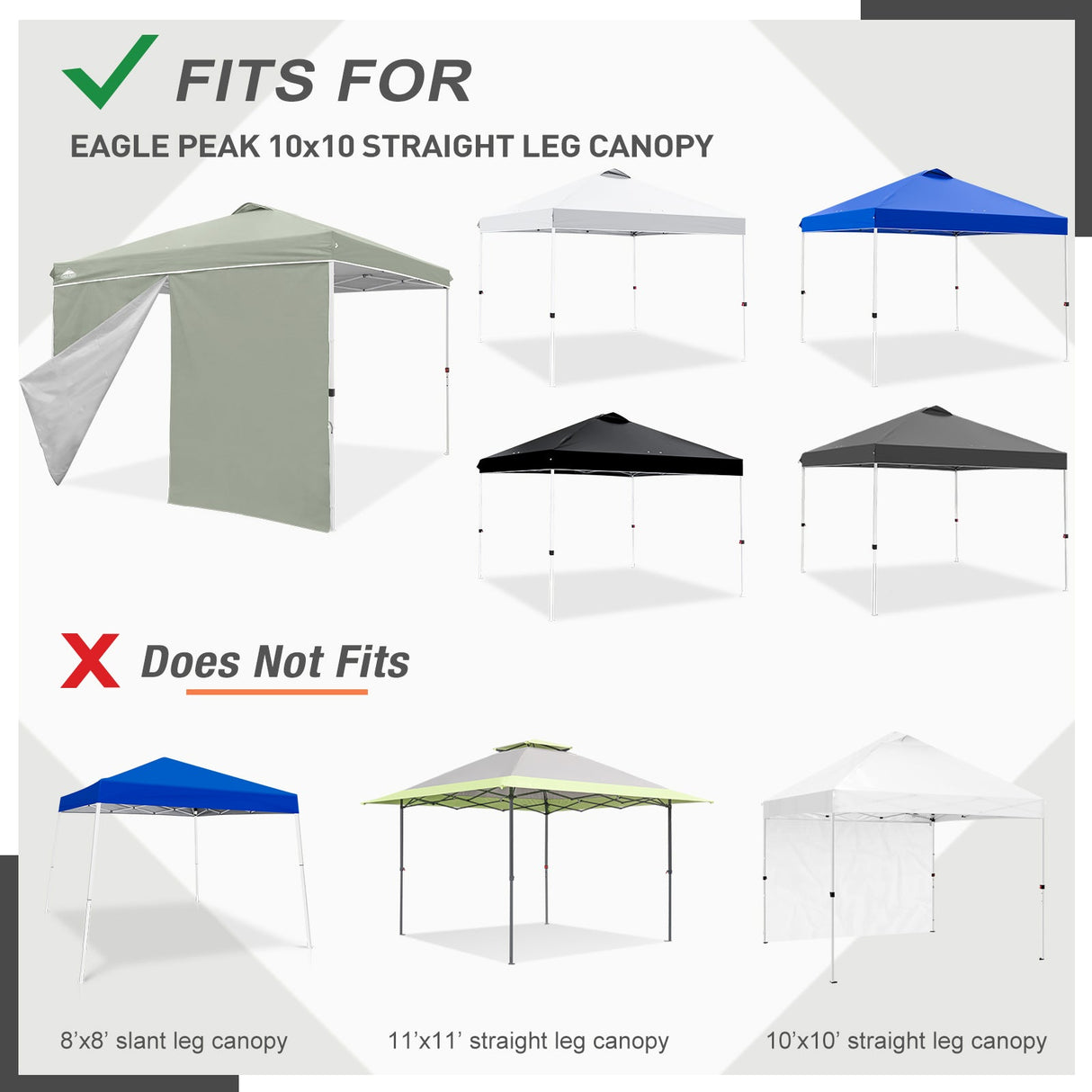 Entry Wall Panel with Zipper for 10x10 Straight Leg Canopy only, 1 Sidewall - Eagle Peak Custom Canopy Tent
