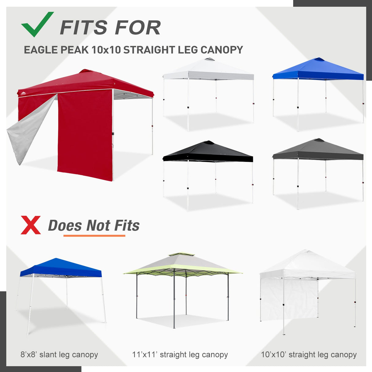 Entry Wall Panel with Zipper for 10x10 Straight Leg Canopy only, 1 Sidewall - Eagle Peak Custom Canopy Tent