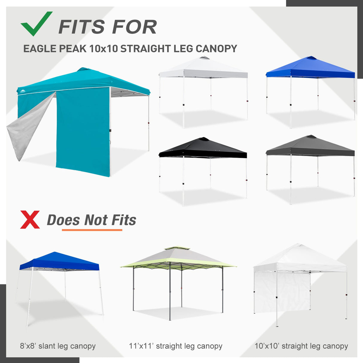 Entry Wall Panel with Zipper for 10x10 Straight Leg Canopy only, 1 Sidewall - Eagle Peak Custom Canopy Tent