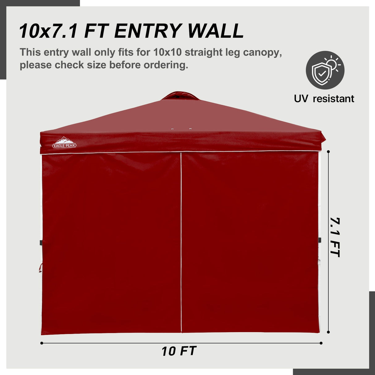 Entry Wall Panel with Zipper for 10x10 Straight Leg Canopy only, 1 Sidewall - Eagle Peak Custom Canopy Tent