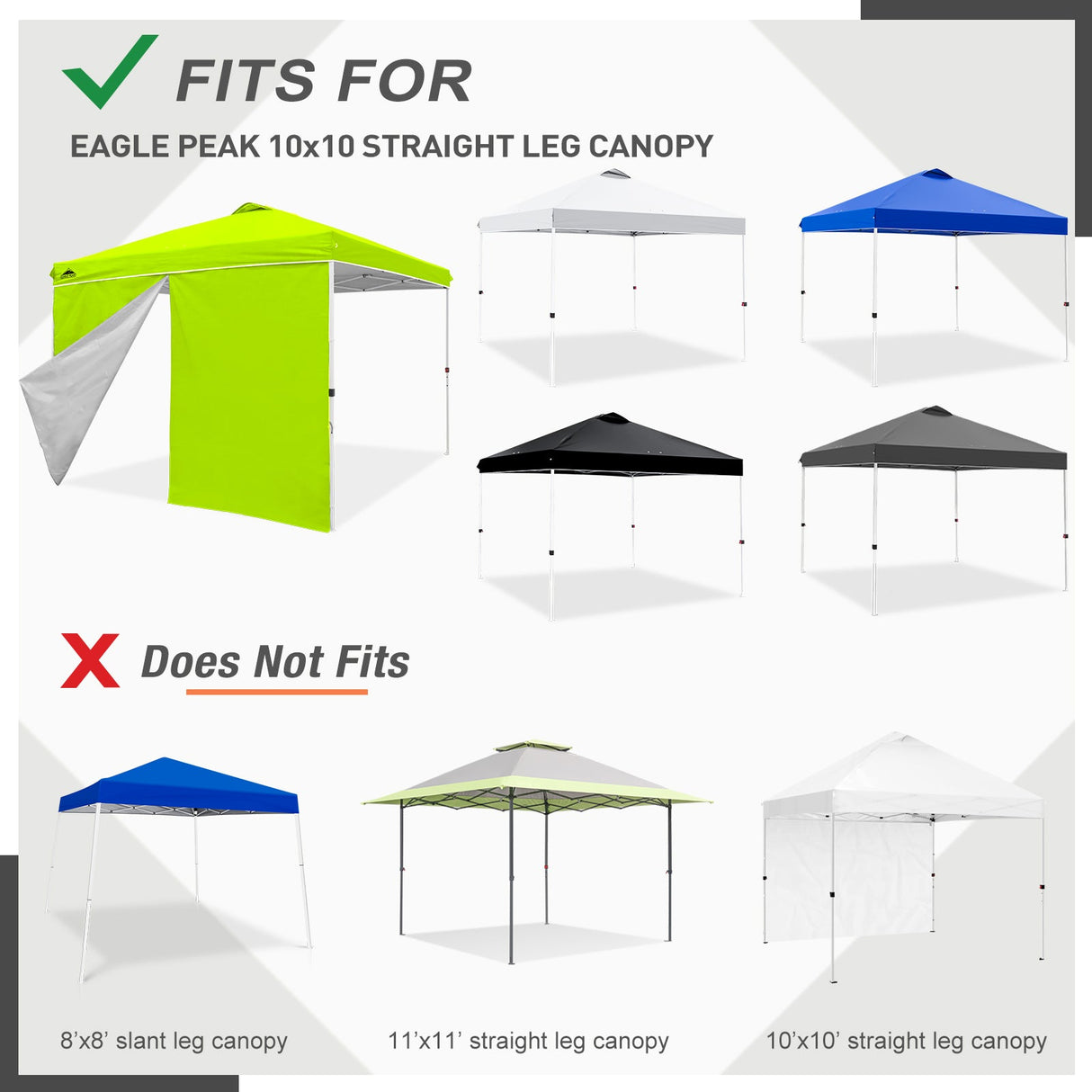 Entry Wall Panel with Zipper for 10x10 Straight Leg Canopy only, 1 Sidewall - Eagle Peak Custom Canopy Tent