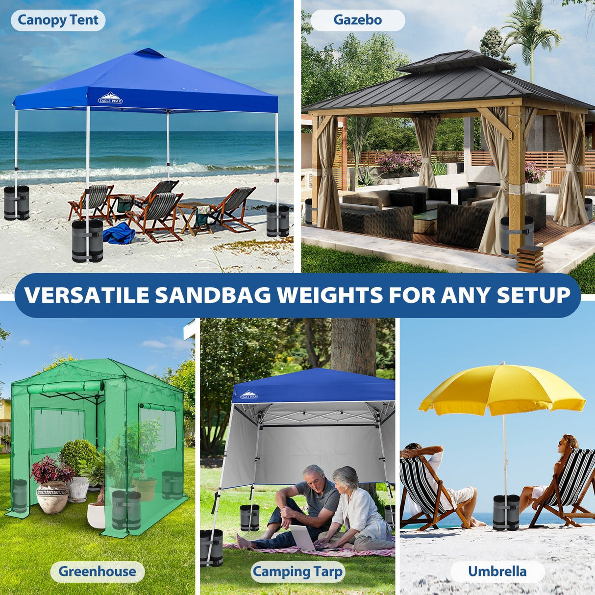 Extra Large Sandbags 180 lbs for Canopy Tent, Set of 4/6, Gray - Eagle Peak Custom Canopy Tent