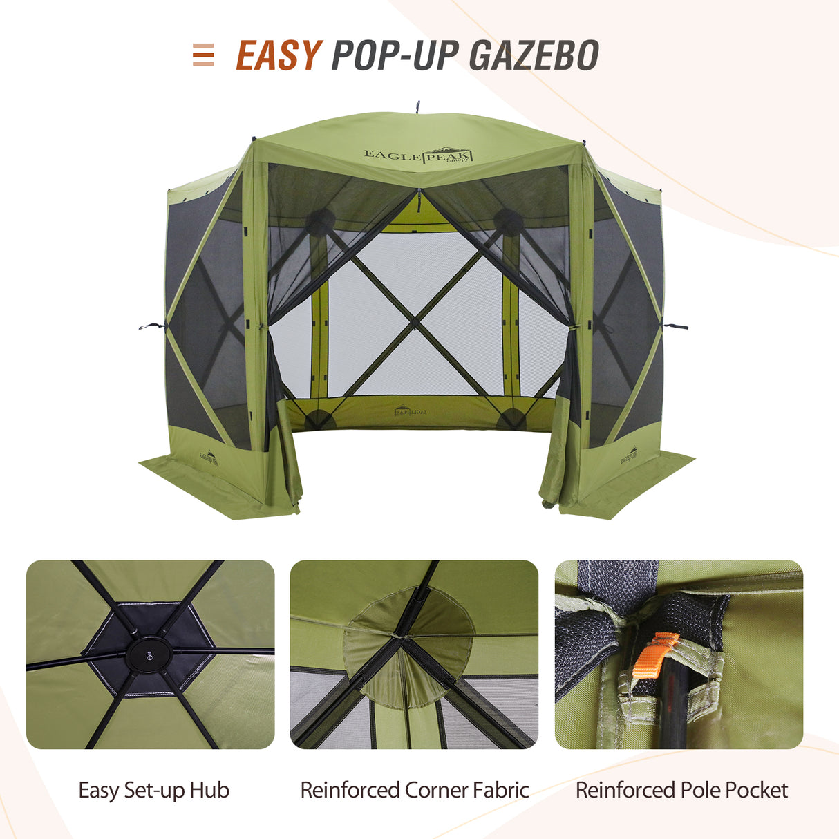 12 x 12 ft Pop Up 6 Sided Instant Gazebo Canopy with Mesh Netting