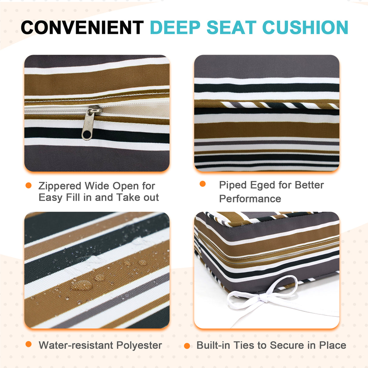 Outdoor Deep Seat Patio Seat Cushion Set, 25x25x5 inch, 2-Piece Back Chair Cushion