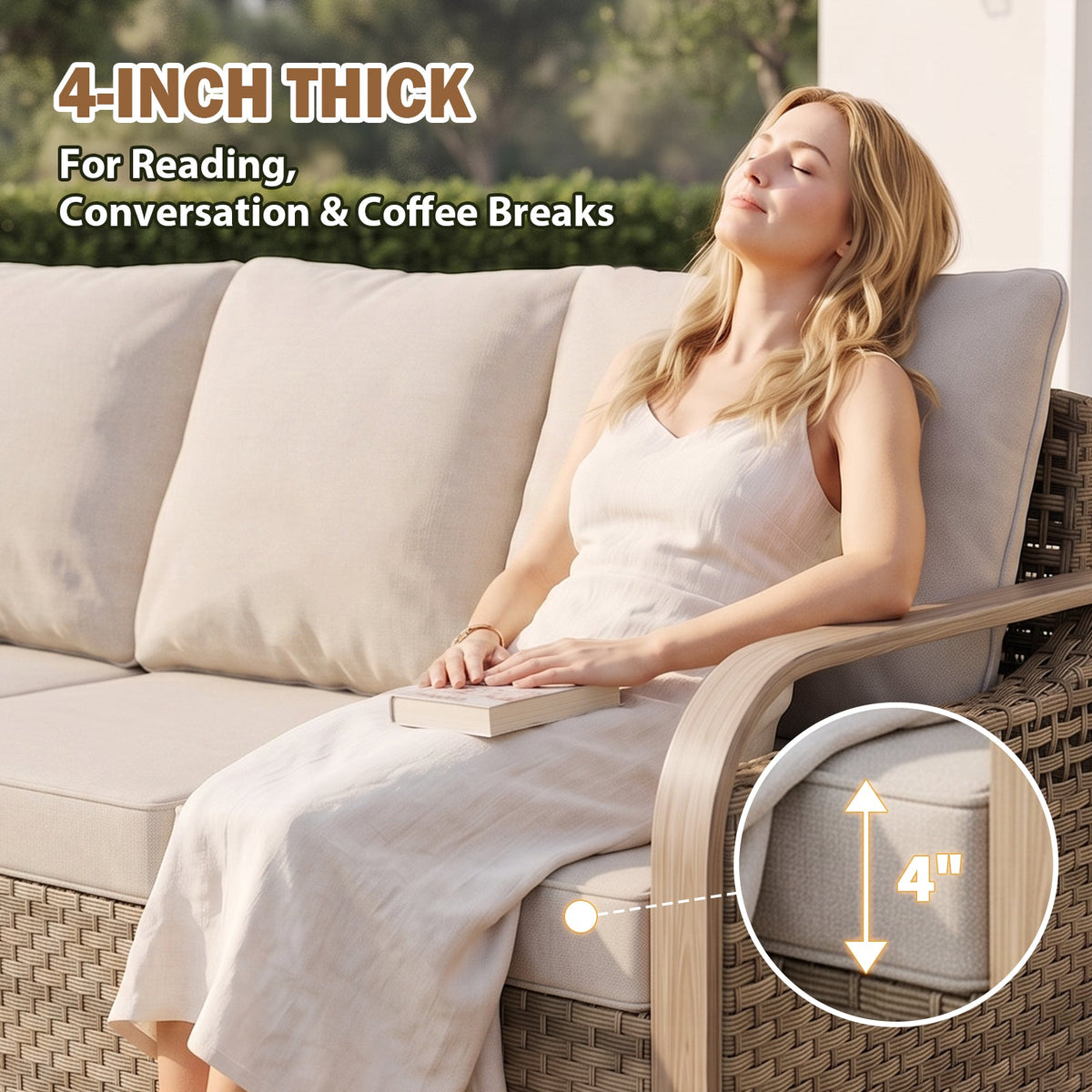 Modern Wicker 3 Piece Outdoor Patio Furniture Set, a 3-Seat Loveseat and 2 Ottomans - Eagle Peak®